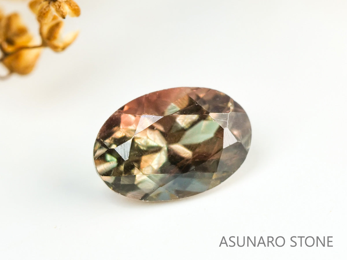 バイカラーオレゴンサンストーン  オーバルカット アメリカ産 　0.48ct【231101-1803】