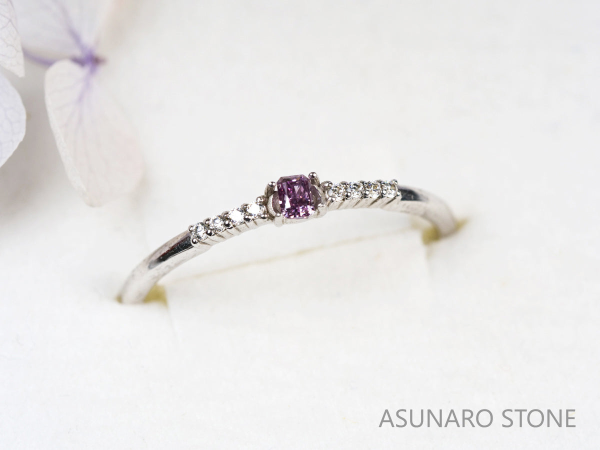 ピンクダイヤモンド　Fancy Deep Purple Pink　I1　エメラルドカット　0.070ct　【231010-1901】