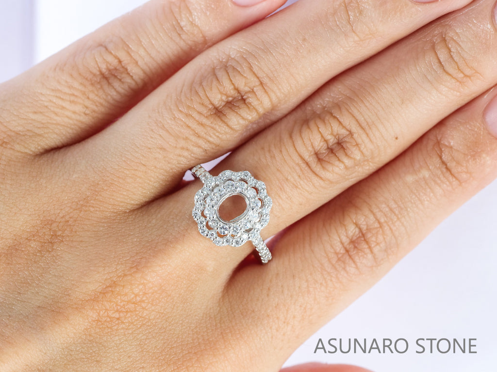 【お仕立て用】空枠番号：5356C　6×4mm用　リング枠　取り巻き【オーダージュエリー用】