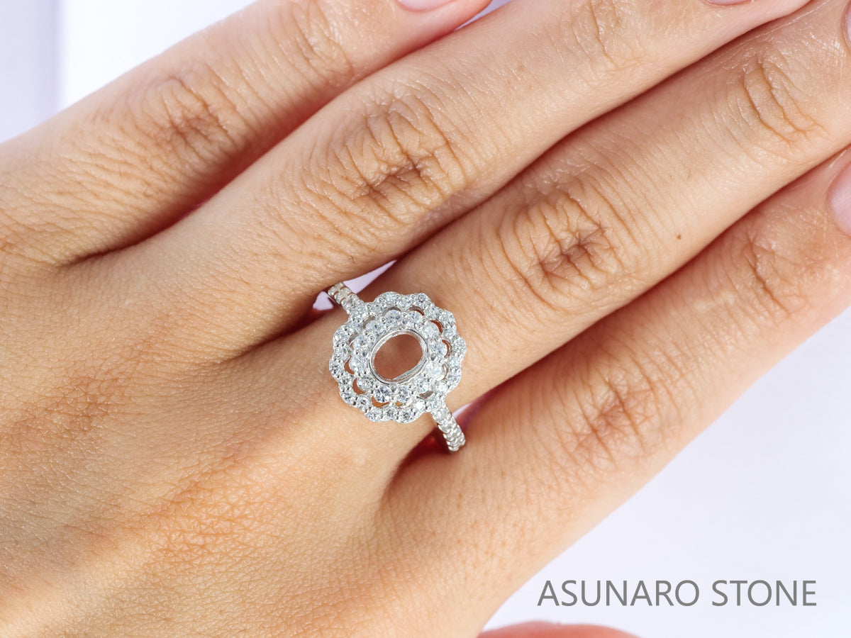 【お仕立て用】空枠番号：5356C　6×4mm用　リング枠　取り巻き【オーダージュエリー用】