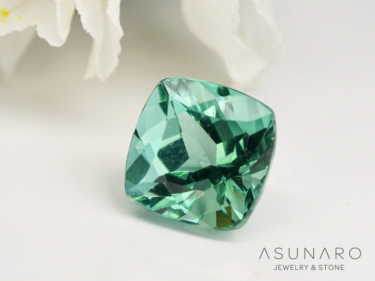 美品☆ルシアンペラフィネ☆クッション☆グリーン☆ラインストーン☆ ブルーグリーントルマリン クッションカット アフガニスタン産 1.14ct