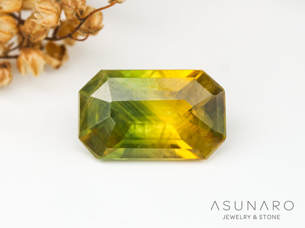 バイカラーサファイア 　エメラルドカット　 スリランカ産　1.16ct【240401-2122】