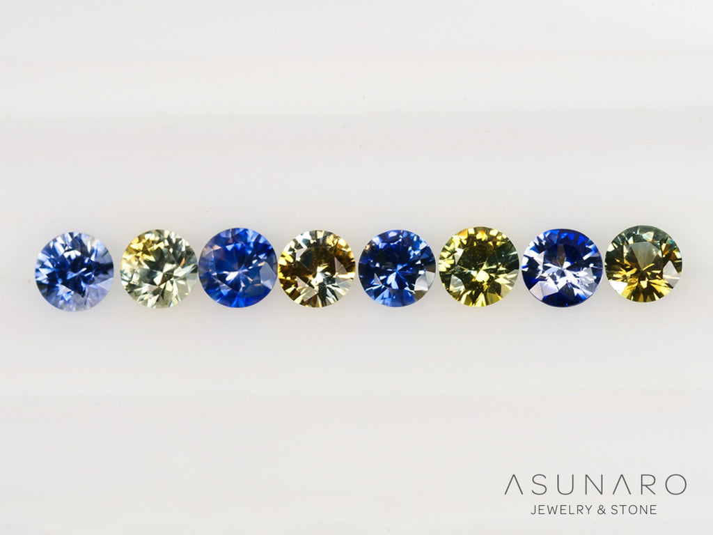 【8個セット】 バイカラーサファイア ラウンド ハフエタセット スリランカ産 3.3mm【240402-2185】