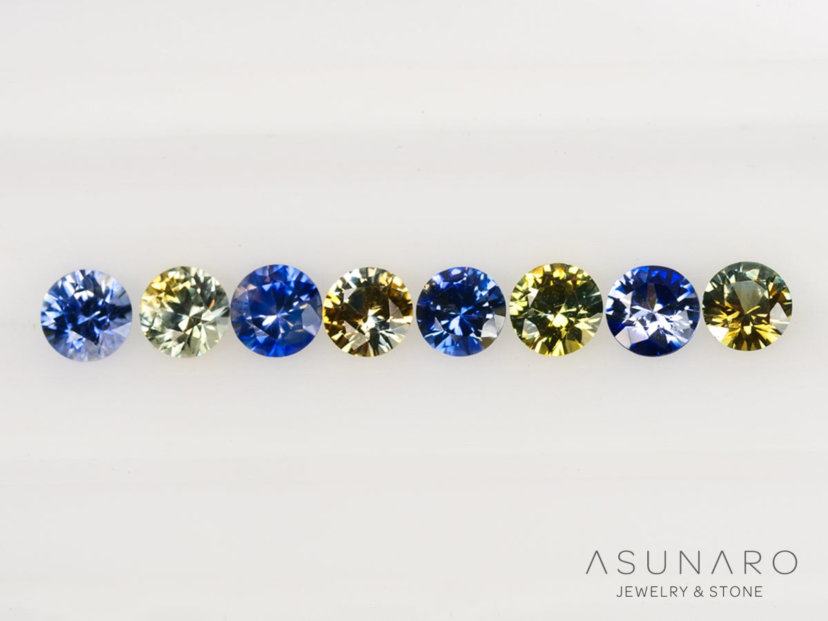 【8個セット】 バイカラーサファイア ラウンド ハフエタセット スリランカ産 3.3mm【240402-2185】