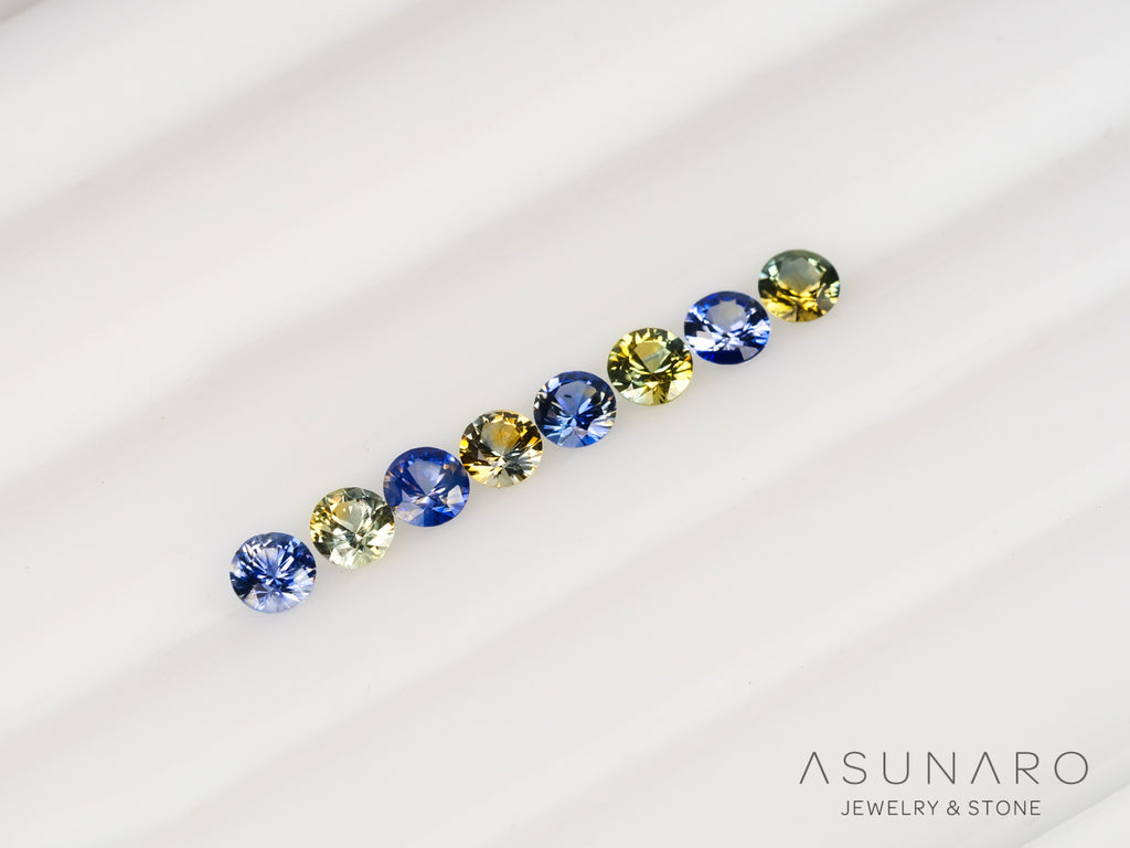 【8個セット】 バイカラーサファイア ラウンド ハフエタセット スリランカ産 3.3mm【240402-2185】