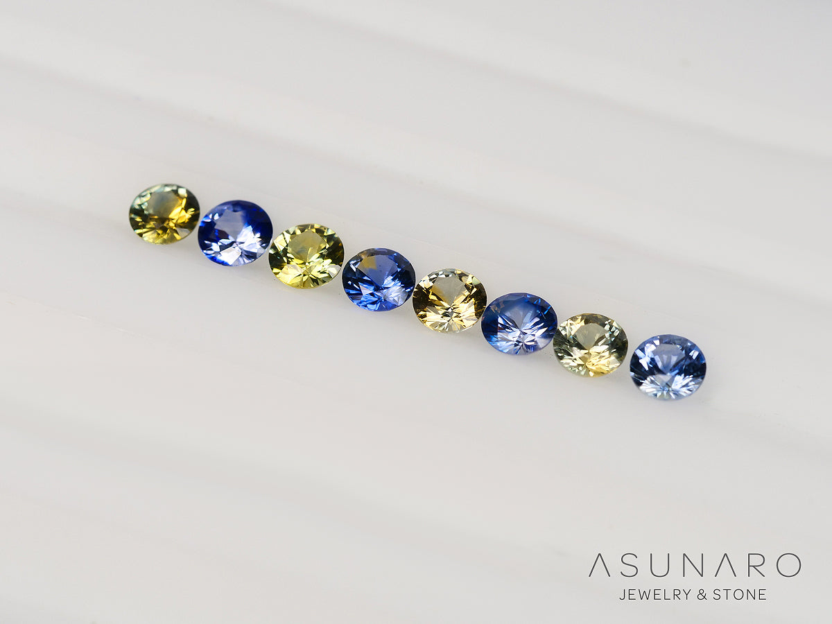 【8個セット】 バイカラーサファイア ラウンド ハフエタセット スリランカ産 3.3mm【240402-2185】