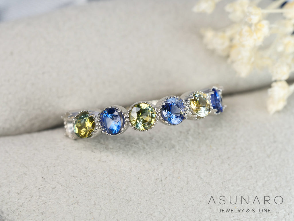 【8個セット】 バイカラーサファイア ラウンド ハフエタセット スリランカ産 3.3mm【240402-2185】