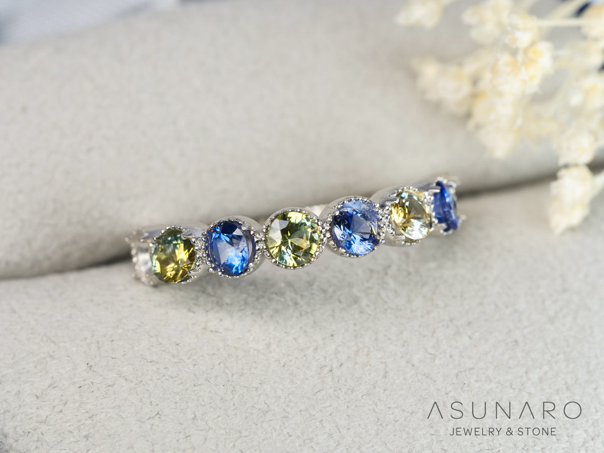 【8個セット】 バイカラーサファイア ラウンド ハフエタセット スリランカ産 3.3mm【240402-2185】