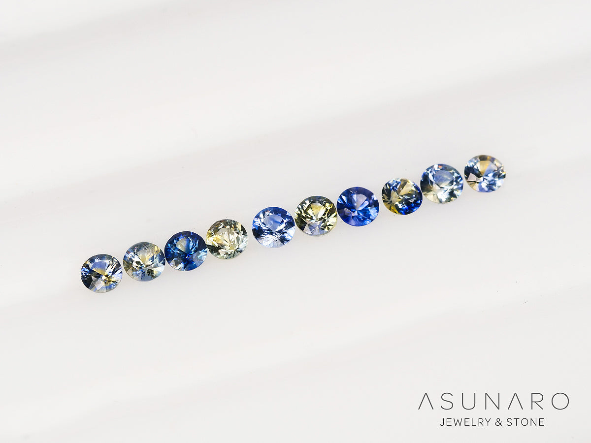 【10個セット】バイカラーサファイア ラウンド ハフエタセット スリランカ産　2.3mm 10個セット 【240402-2186】