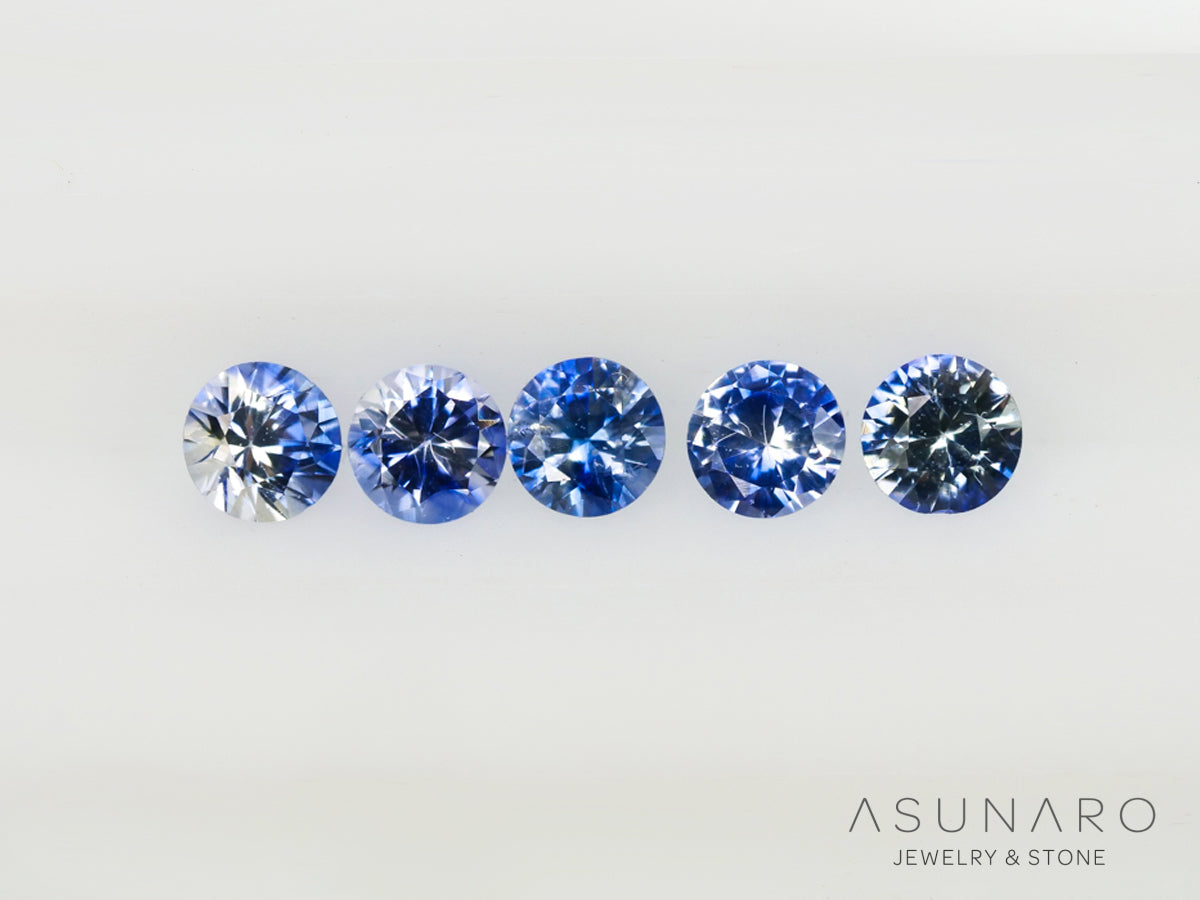 【5個セット】バイカラーサファイア ラウンド ハフエタセット スリランカ産 2.5mm 5個セット 【240402-2188】