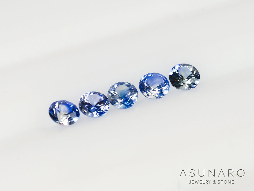 【5個セット】バイカラーサファイア ラウンド ハフエタセット スリランカ産 2.5mm 5個セット 【240402-2188】