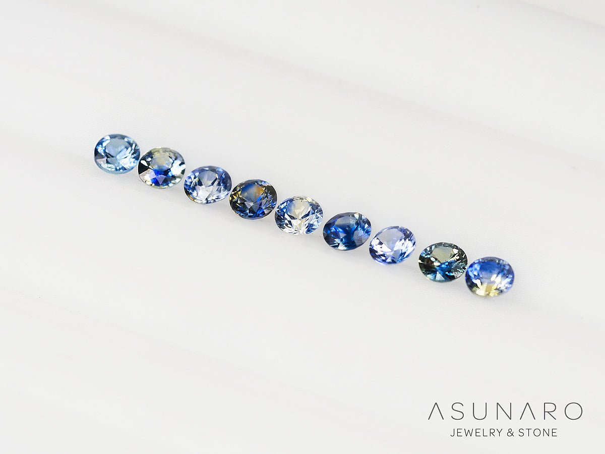【9個セット】バイカラーサファイア ラウンド ハフエタセット スリランカ産  2.5mm 9個セット 【240402-2189】