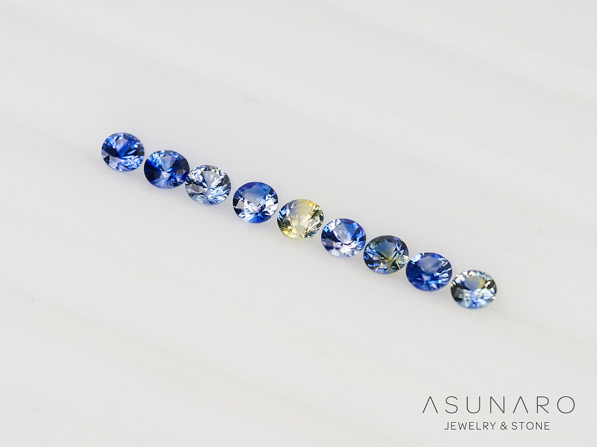 【9個セット】バイカラーサファイア ラウンド ハフエタセット スリランカ産　2.4mm 9個セット 【240402-2187】