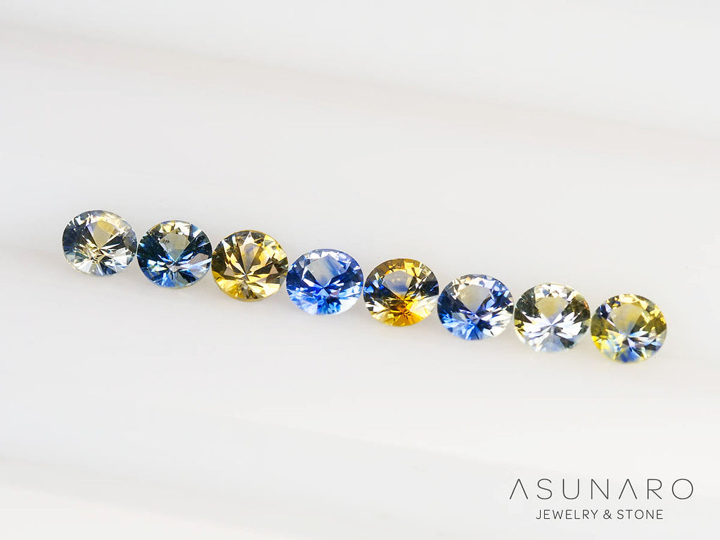 【8個セット】バイカラーサファイア ラウンド ハフエタセット スリランカ産　3.1～3.2mm【2400814-2453】