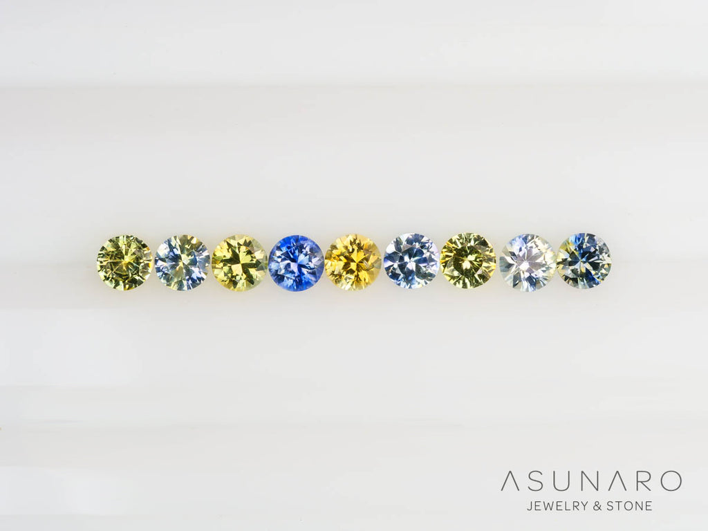 【9個セット】バイカラーサファイア ラウンド ハフエタセット スリランカ産　3.4～3.5mm【240814-2452】