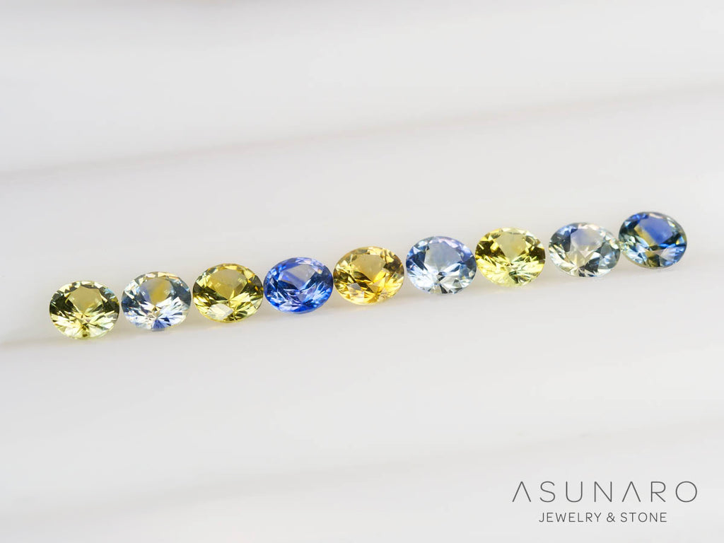 【9個セット】バイカラーサファイア ラウンド ハフエタセット スリランカ産　3.4～3.5mm【240814-2452】