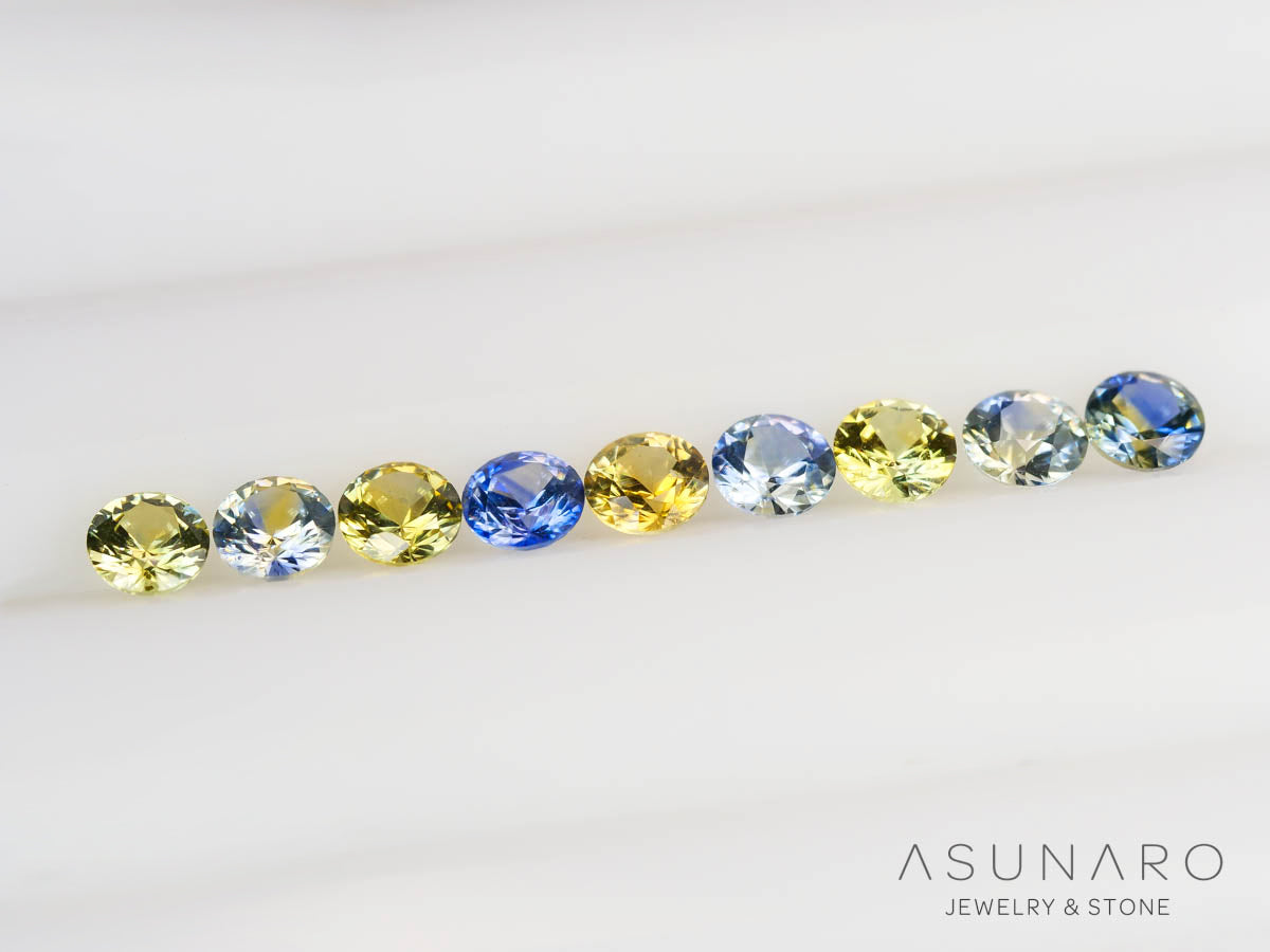 【9個セット】バイカラーサファイア ラウンド ハフエタセット スリランカ産　3.4～3.5mm【240814-2452】