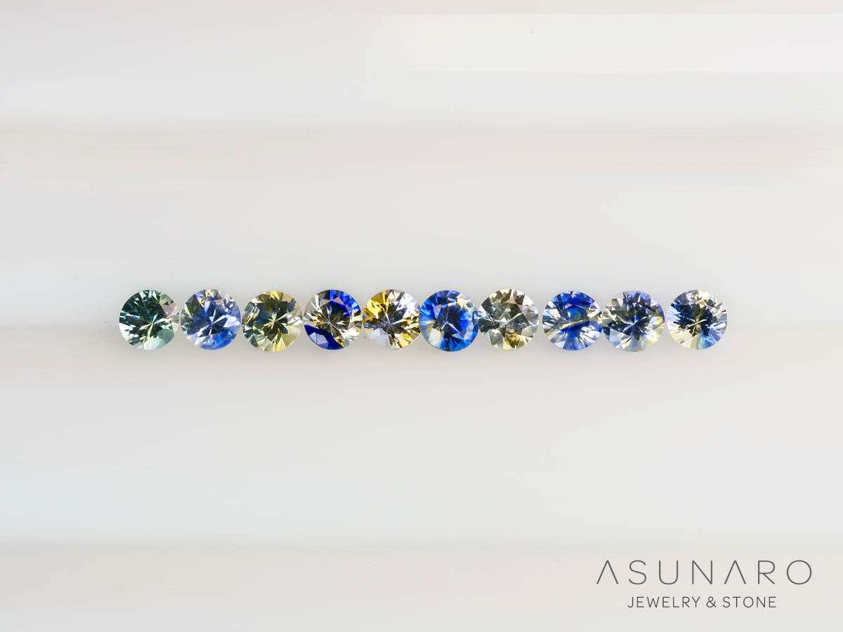 【10個セット】バイカラーサファイア ラウンド ハフエタセット スリランカ産　2.9～3mm【240814-2454】