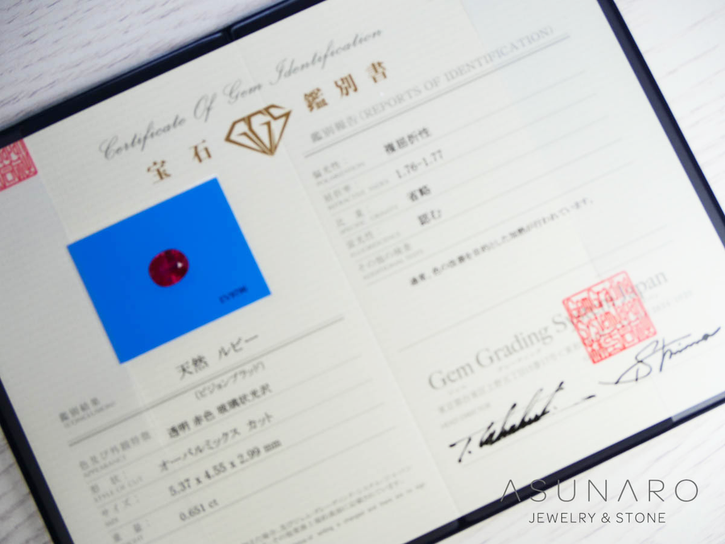 ピジョンブラッドルビー　オーバルカット　 タイ産　0.65ct　鑑別書付【250501-2985】