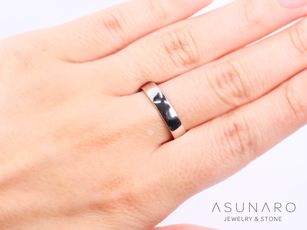 【お仕立て用】空枠番号：3959C-B　平打ち　約4mm幅　　リング枠　ダイヤなし【オーダージュエリー用】