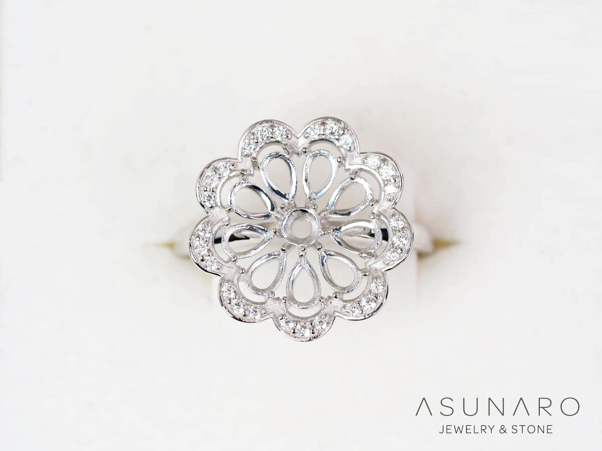 【お仕立て用】空枠番号：5742C　4×2.5mm・3mm用　リング枠　取り巻き【オーダージュエリー用】