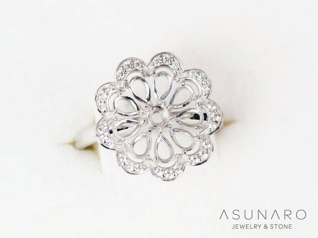 【お仕立て用】空枠番号：5742C　4×2.5mm・3mm用　リング枠　取り巻き【オーダージュエリー用】