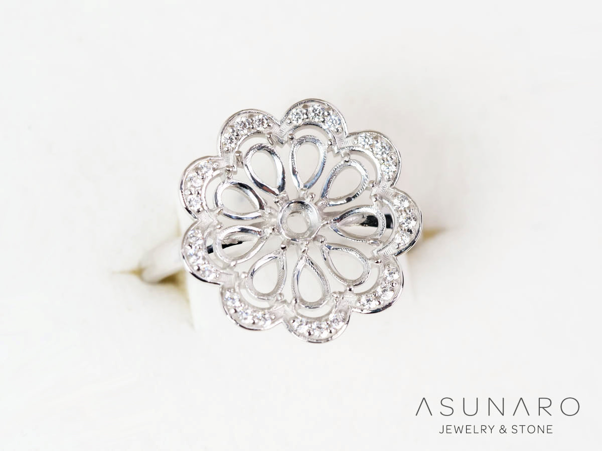 【お仕立て用】空枠番号：5742C　4×2.5mm・3mm用　リング枠　取り巻き【オーダージュエリー用】