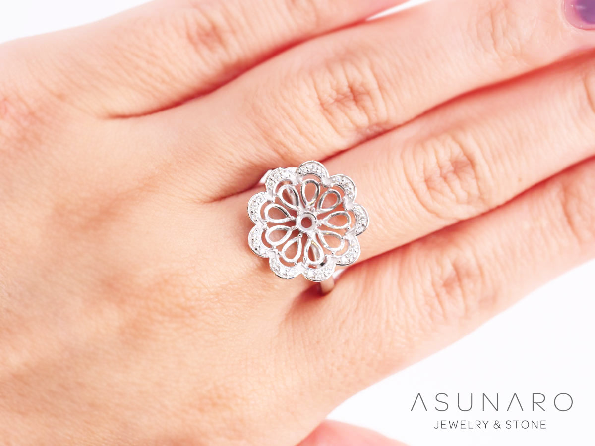 【お仕立て用】空枠番号：5742C　4×2.5mm・3mm用　リング枠　取り巻き【オーダージュエリー用】