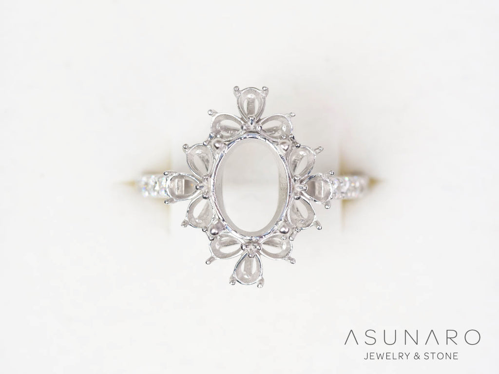 【お仕立て用】空枠番号：5585C　9×6mm・3.5×2.5mm用　リング枠　取り巻き【オーダージュエリー用】