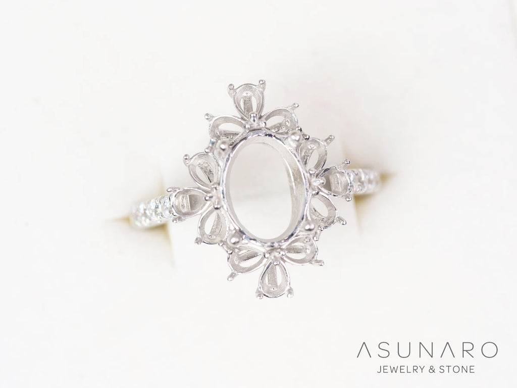 【お仕立て用】空枠番号：5585C　9×6mm・3.5×2.5mm用　リング枠　取り巻き【オーダージュエリー用】