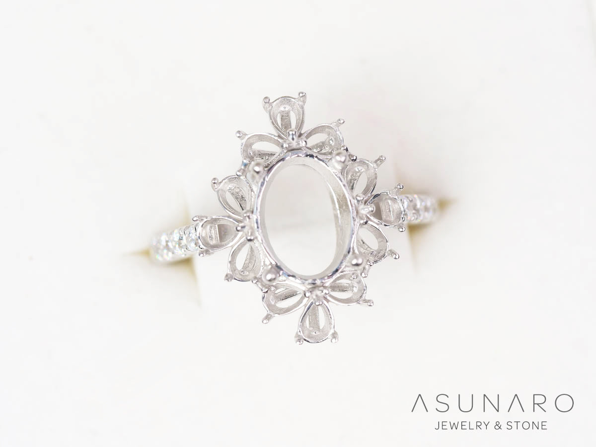 【お仕立て用】空枠番号：5585C　9×6mm・3.5×2.5mm用　リング枠　取り巻き【オーダージュエリー用】