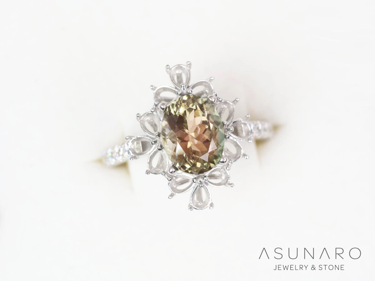 【お仕立て用】空枠番号：5585C　9×6mm・3.5×2.5mm用　リング枠　取り巻き【オーダージュエリー用】