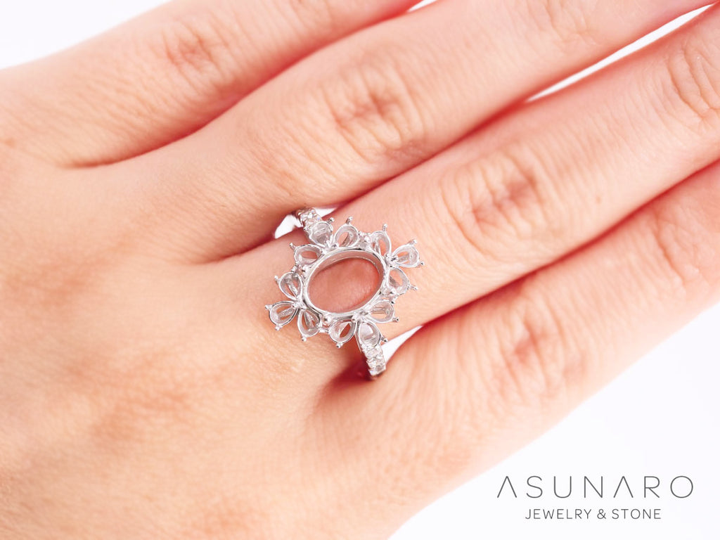 【お仕立て用】空枠番号：5585C　9×6mm・3.5×2.5mm用　リング枠　取り巻き【オーダージュエリー用】