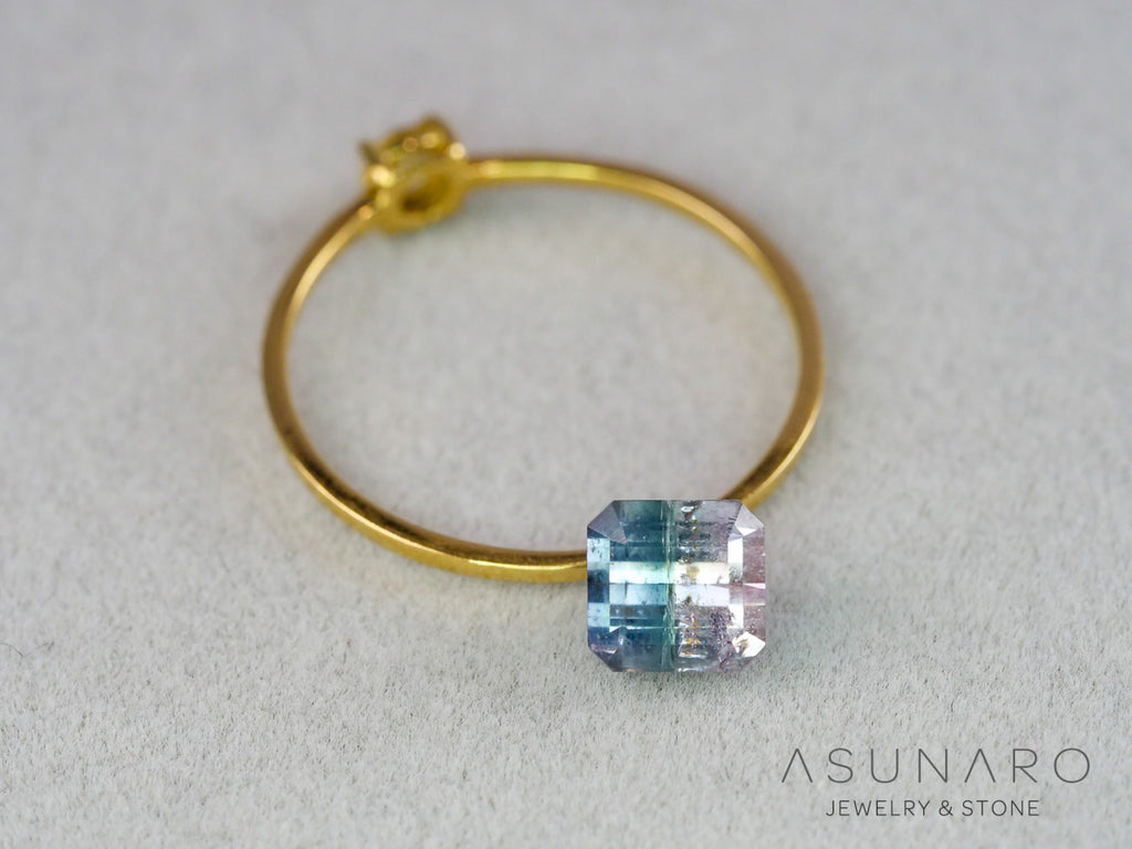 ピンク・ナイトブルーバイカラートルマリン　エメラルドカット　アフガニスタン産　1.07ct【261002-3430】