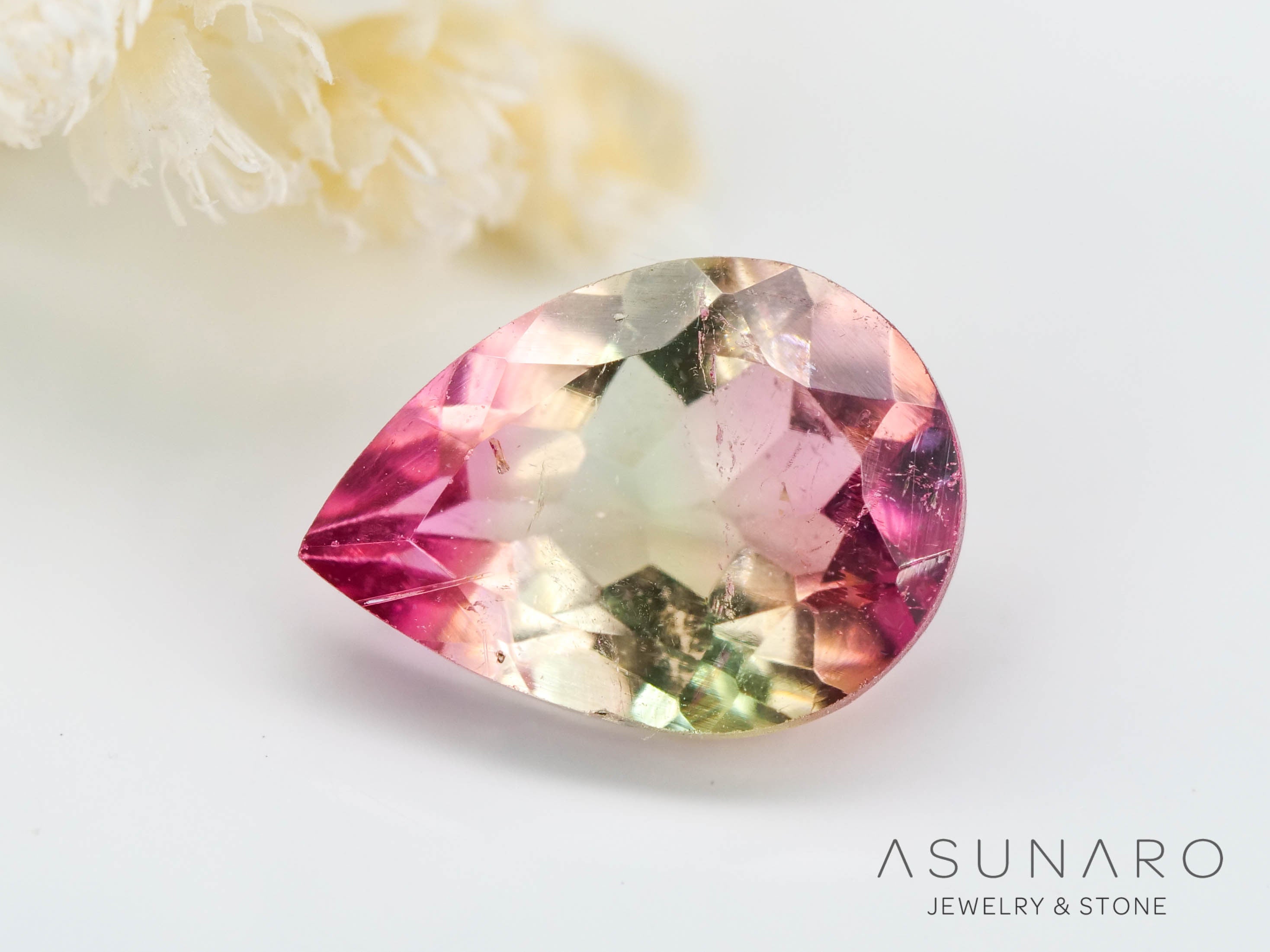 桜餅バイカラートルマリン　ペアシェイプ　コンゴ産　0.81ct【240523-2171】