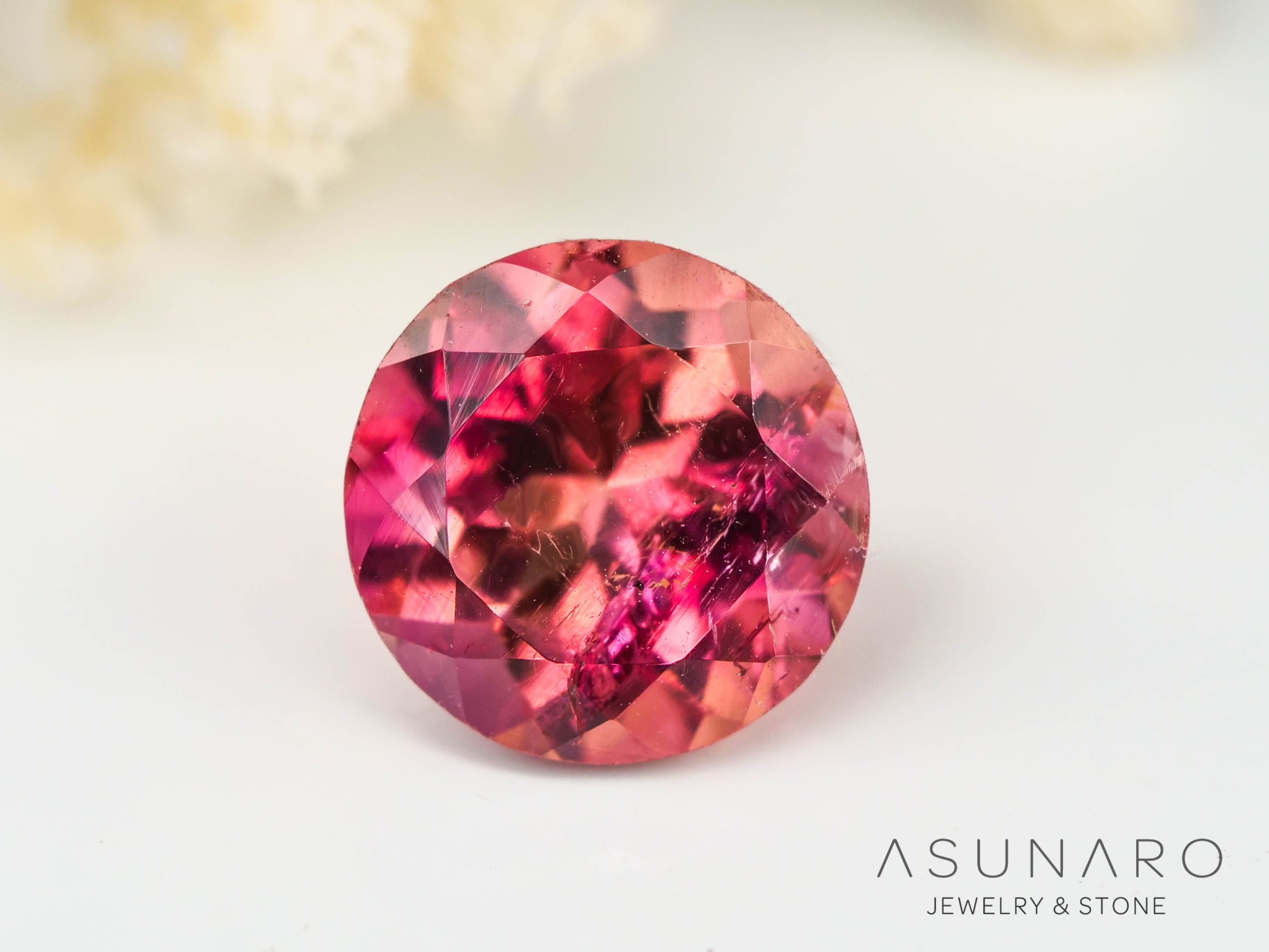 チェリーカラートルマリン　ラウンドカット　コンゴ産　0.90ct【240807-2183】