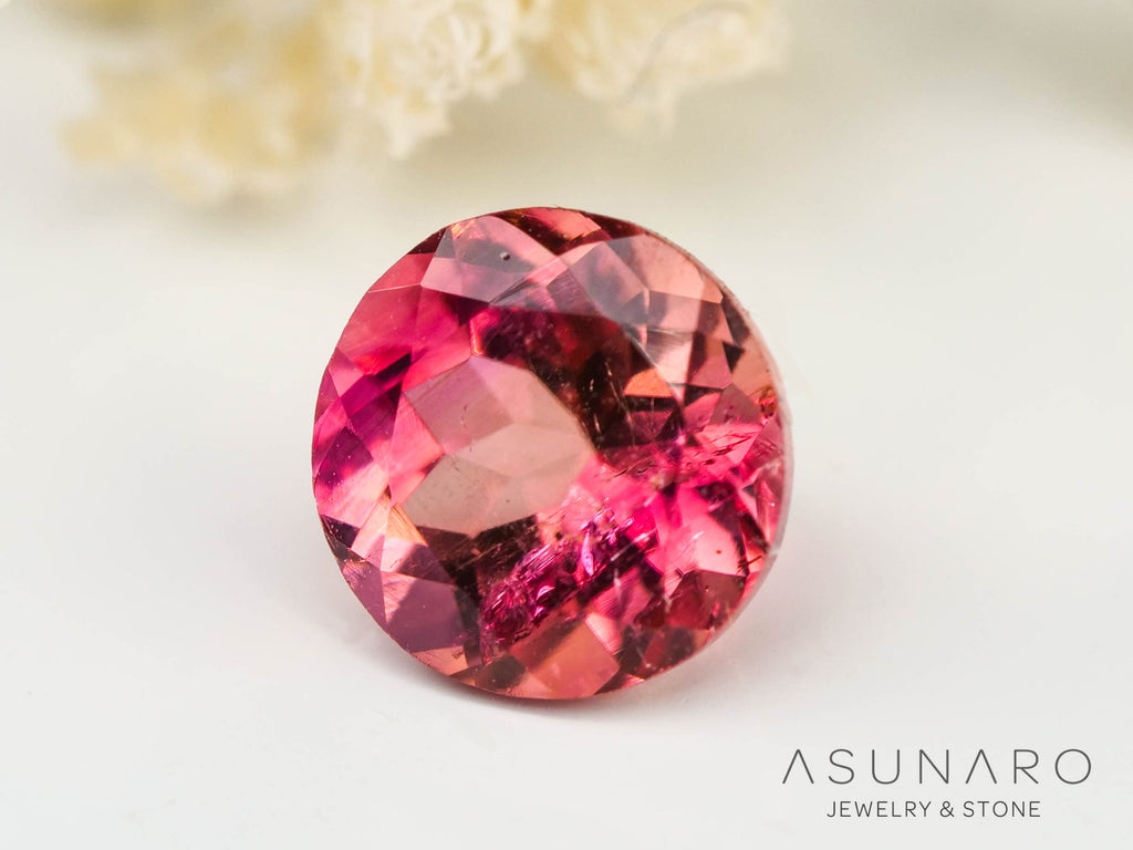 チェリーカラートルマリン　ラウンドカット　コンゴ産　0.90ct【240807-2183】