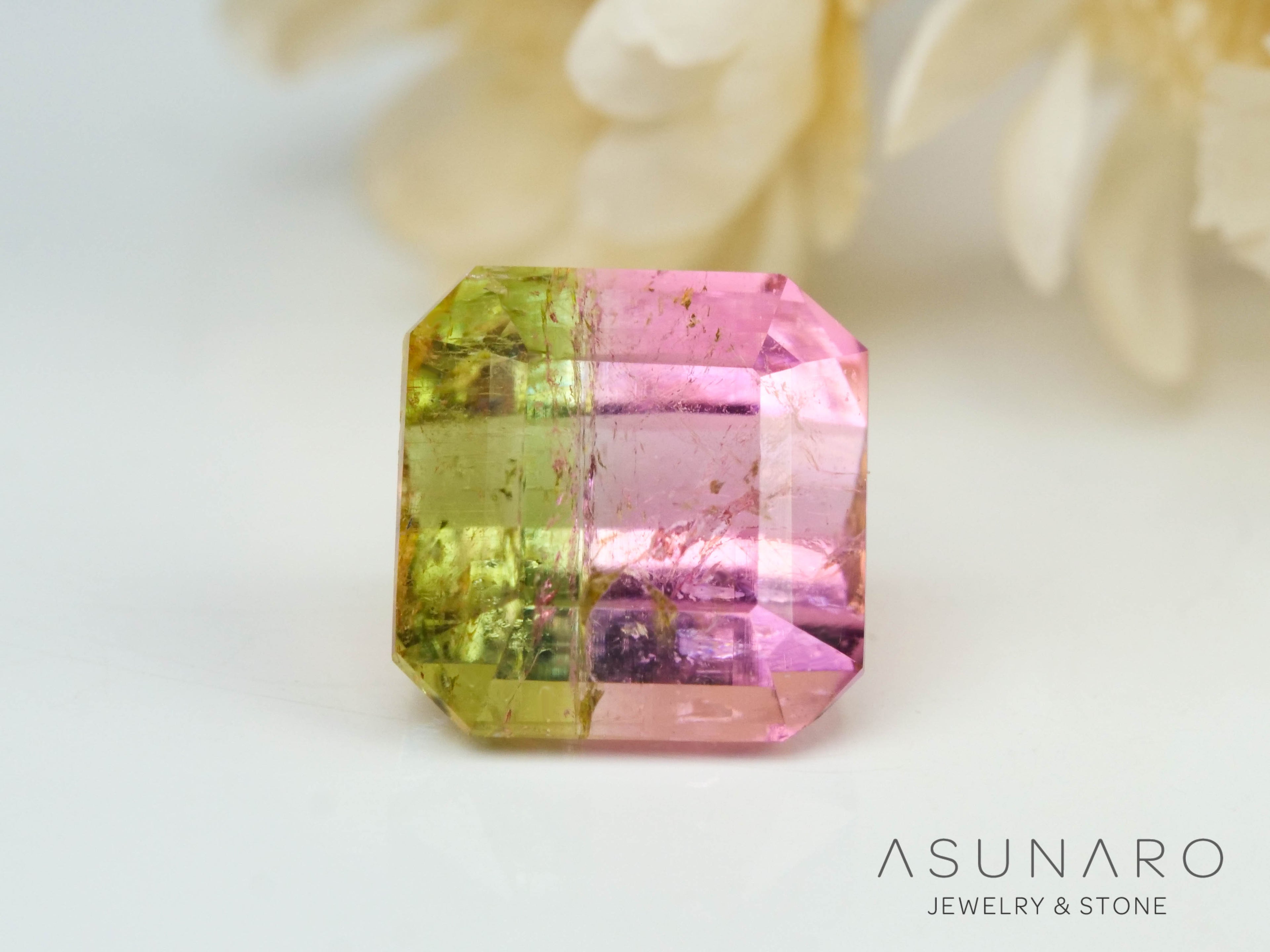 桜餅バイカラートルマリン　エメラルドカット　アフガニスタン産　1.00ct【241009-2439】