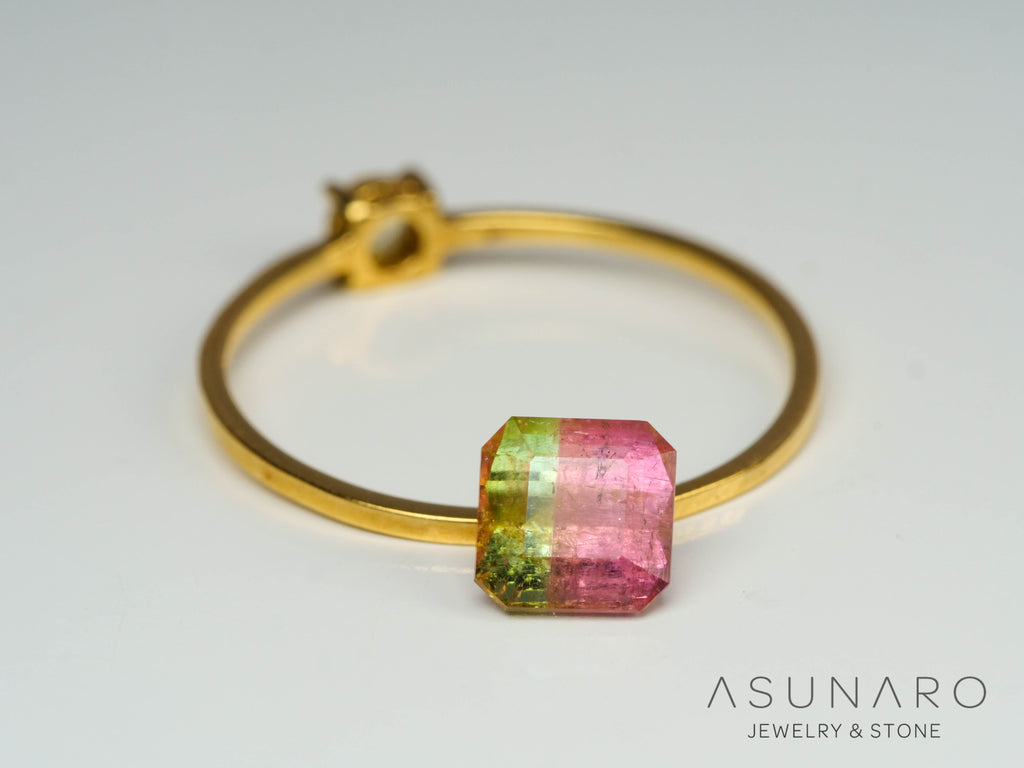 桜餅バイカラートルマリン　エメラルドカット　アフガニスタン産　0.97ct【241009-2440】