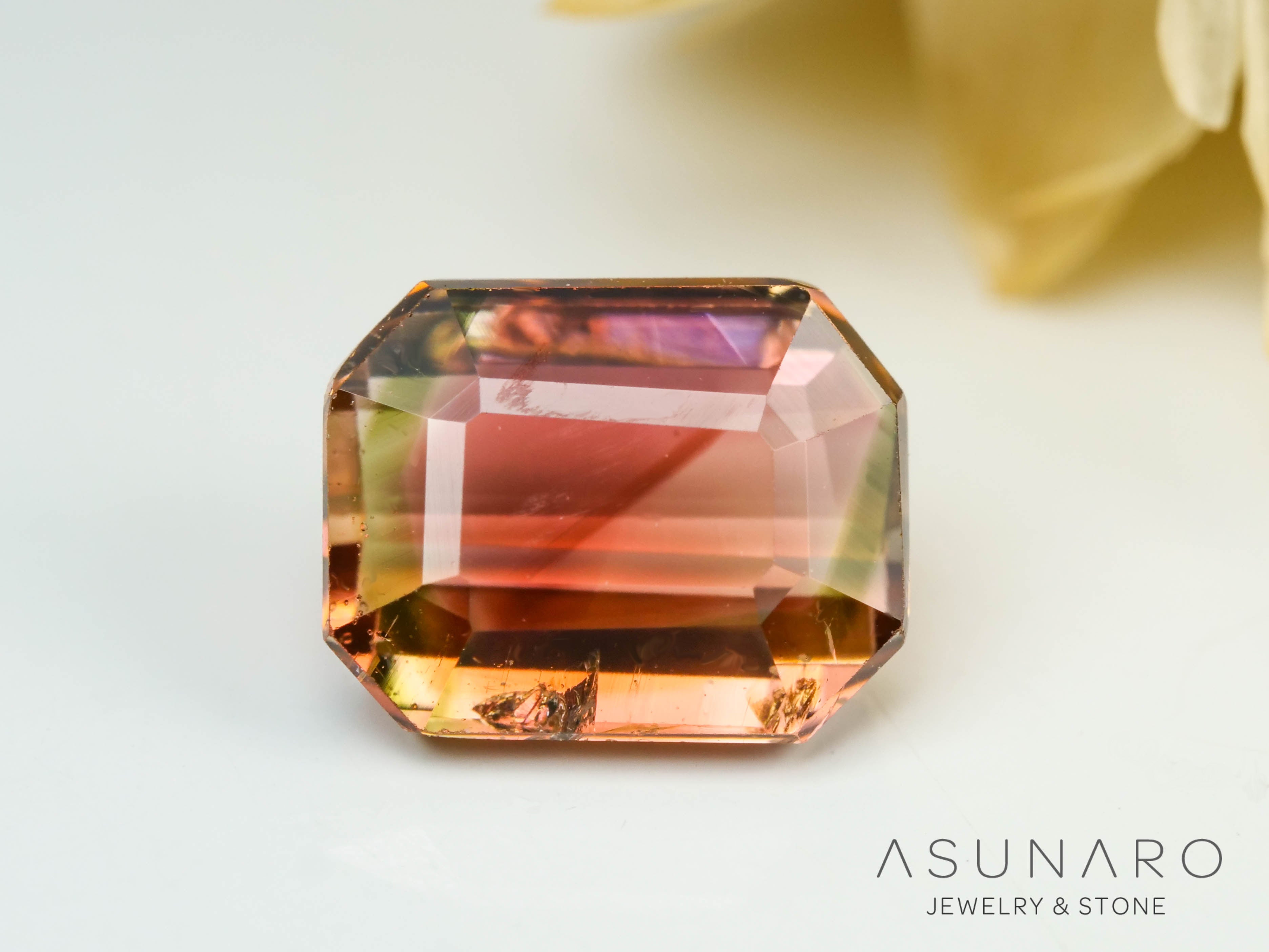 桜餅バイカラートルマリン　エメラルドカット　コンゴ産　0.92ct【241028-2566】