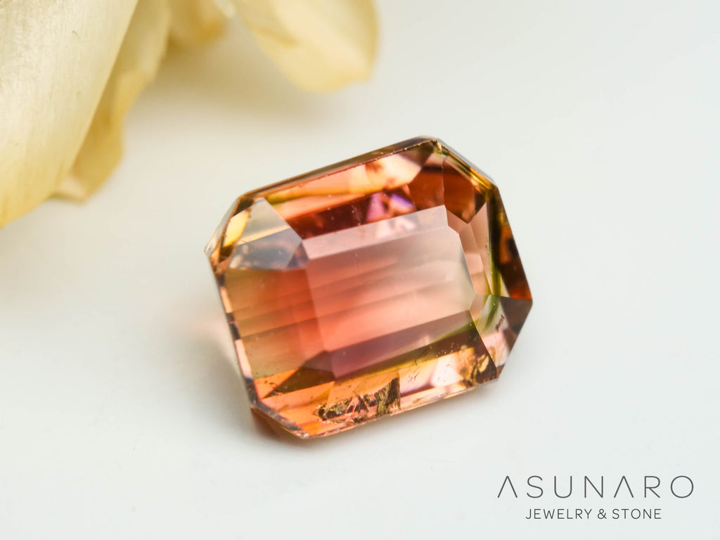 桜餅バイカラートルマリン　エメラルドカット　コンゴ産　0.92ct【241028-2566】