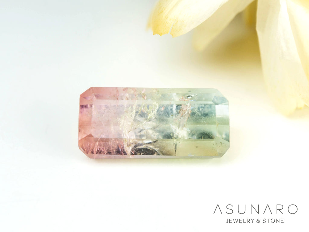 桜餅バイカラードトルマリン　エメラルドカット　アフガニスタン産　1.17ct【250203-2718】