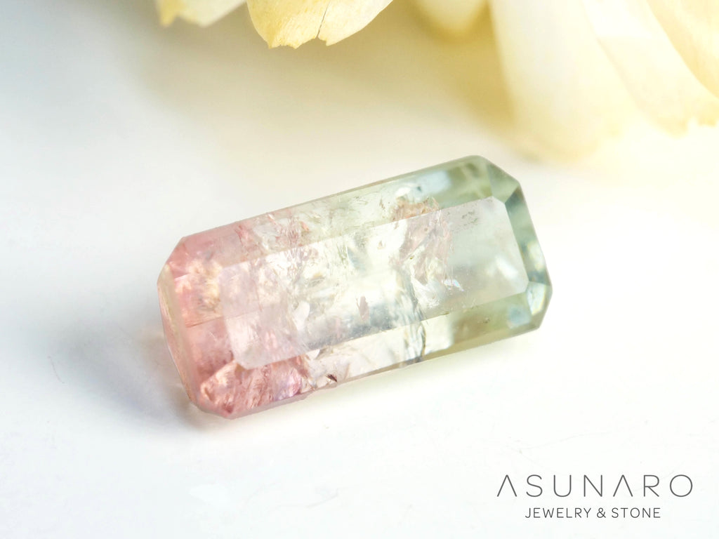 桜餅バイカラードトルマリン　エメラルドカット　アフガニスタン産　1.17ct【250203-2718】