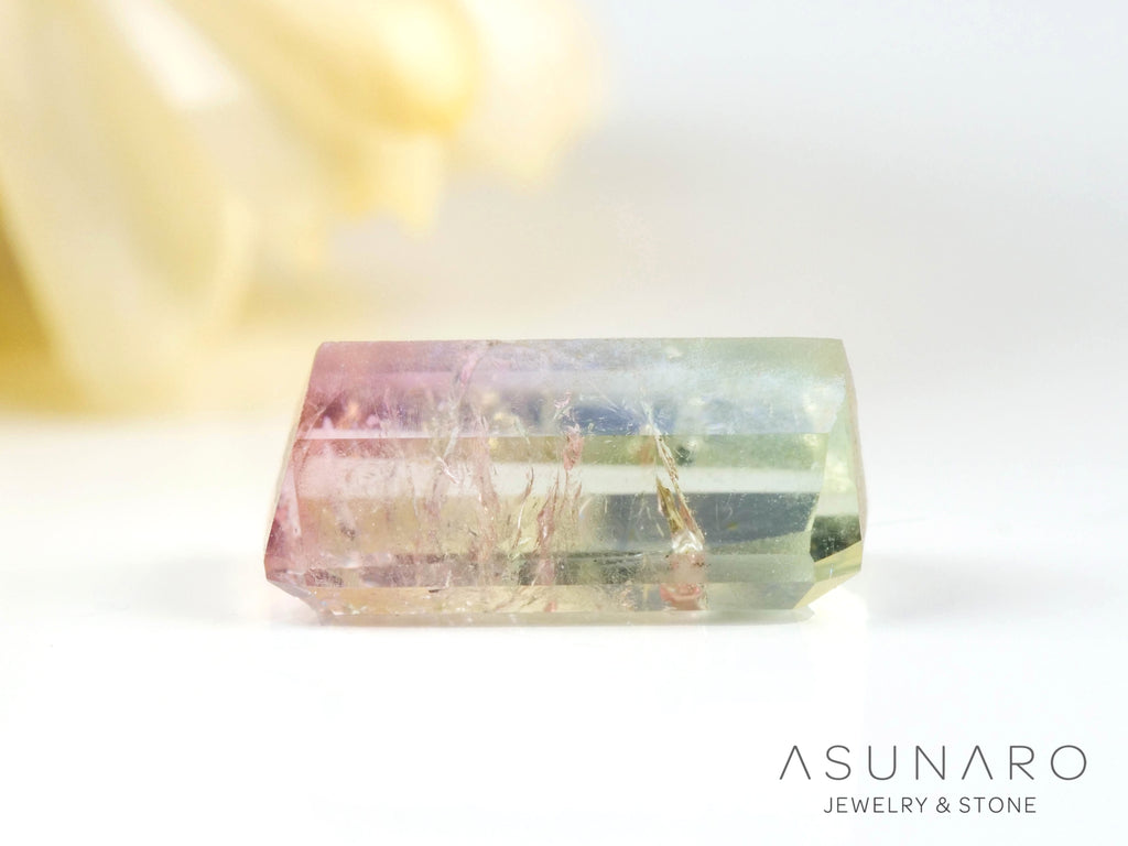 桜餅バイカラードトルマリン　エメラルドカット　アフガニスタン産　1.17ct【250203-2718】