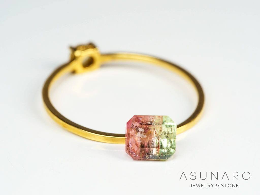 桜餅バイカラードトルマリン　エメラルドカット　アフガニスタン産　0.86ct【250203-2719】