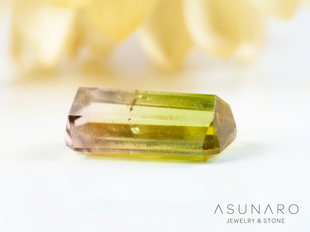 桜餅バイカラードトルマリン　エメラルドカット　アフガニスタン産　0.79ct【250203-2722】