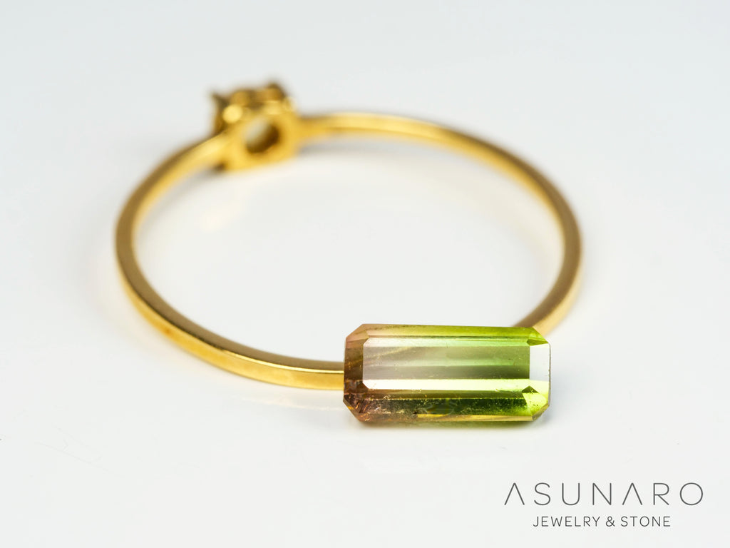 桜餅バイカラードトルマリン　エメラルドカット　アフガニスタン産　0.79ct【250203-2722】