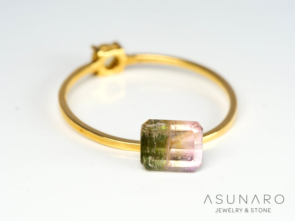 桜餅バイカラードトルマリン　エメラルドカット　アフガニスタン産　1.04ct【250203-2723】