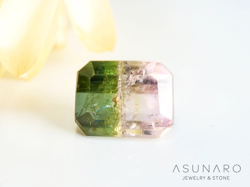 桜餅バイカラードトルマリン　エメラルドカット　アフガニスタン産　1.05ct【250203-2724】
