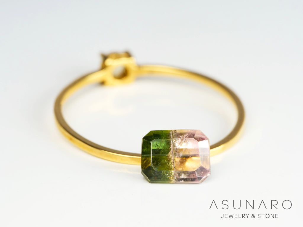 桜餅バイカラードトルマリン　エメラルドカット　アフガニスタン産　1.05ct【250203-2724】